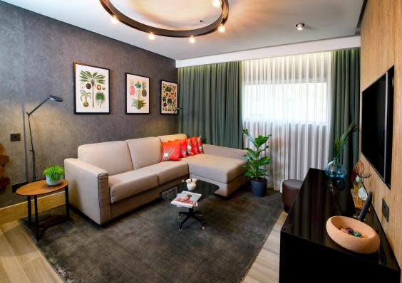 The suite uses vegan materials, such as piñatex for the cushions (Hilton London Bankside)