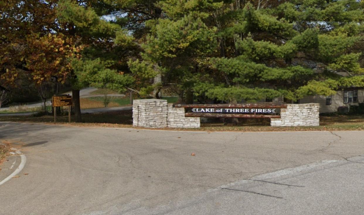 The entrance to Lake of Three Fires State Park in Bedford, IA.