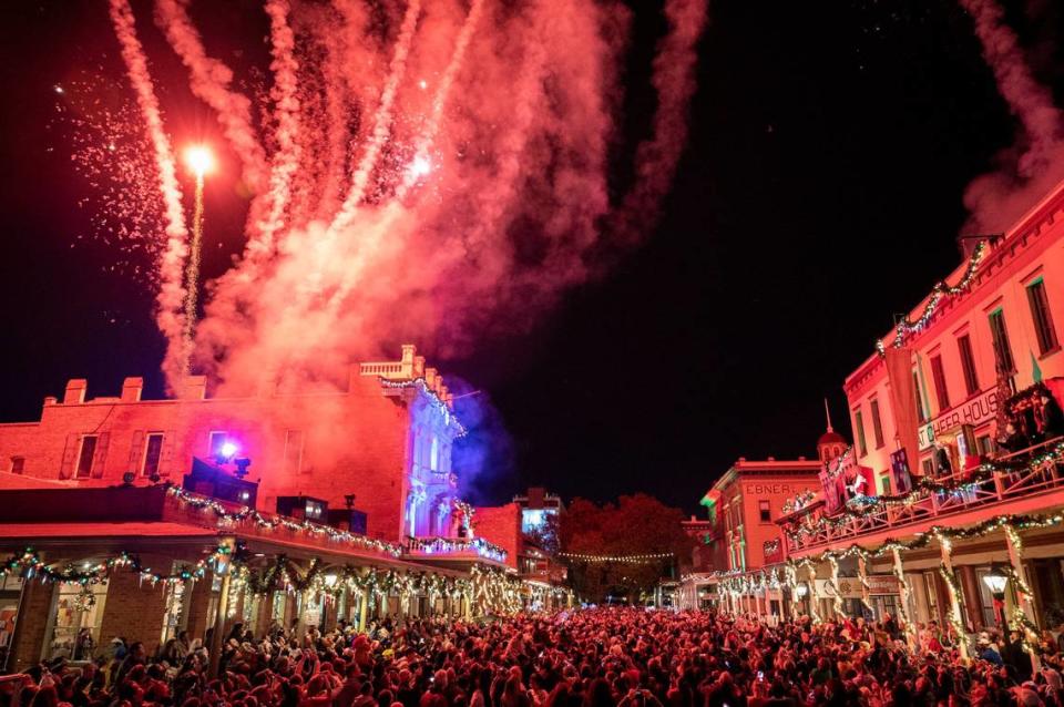 Fireworks explode during the grand finale of the first Theatre of Lights performance of the season Nov. 22, following the annual holiday tree lighting in Old Sacramento.