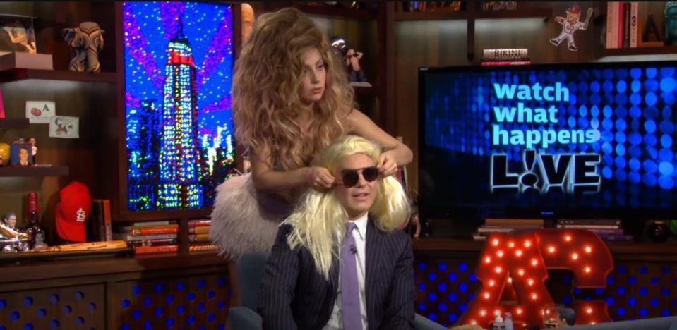 Andy Cohen getting a makeover from Lady Gaga on Watch What Happens Live