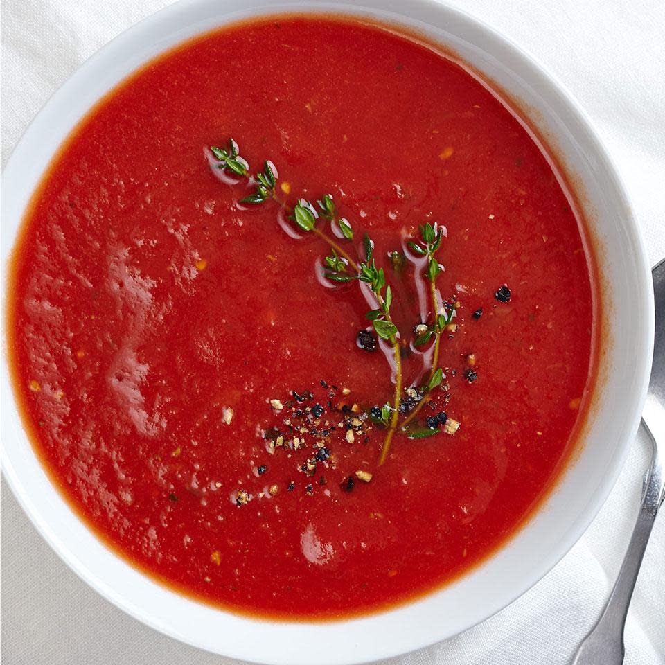 <p>This simple tomato soup is perfect paired with your favorite grilled cheese sandwich. Make a double batch and freeze the extra for rainy-day emergencies.</p>