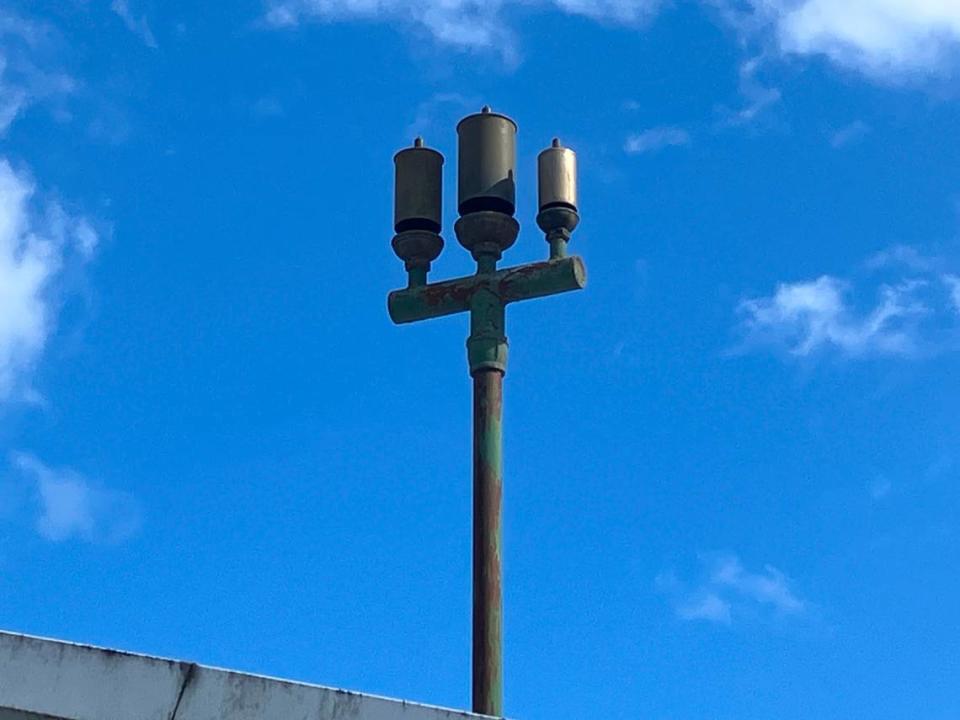 The original Olympia Brewing Co. whistle stands above the golf cart barn at Tumwater Valley Golf Club. rboone@theolympian.com/Rolf Boone