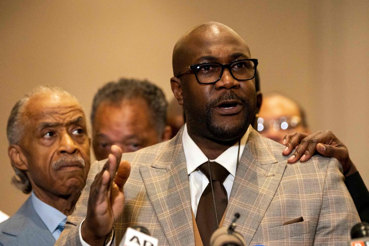 Philonise Floyd, George Floyd's brother, speaks following the verdict in the trial of former police officer Derek Chauvin in Minneapolis on April 20. (Photo: KEREM YUCEL via Getty Images)