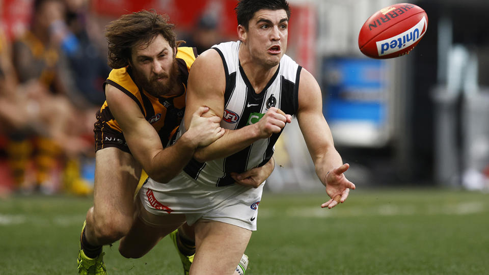 Collingwood's Brayden Maynard will miss the first two games of the season after copping a suspension for a pre-season indiscretion. (Photo by Daniel Pockett/Getty Images)