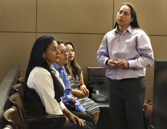 'Las 4 de San Antonio': Anna Vásquez, Elizabeth Ramírez, Kristie Mayhugh y Cassandra Rivera. Ellas fueron exoneradas, más de dos décadas después, de los cargos de agresión sexual contra dos niñas en San Antonio, Texas. (AP)