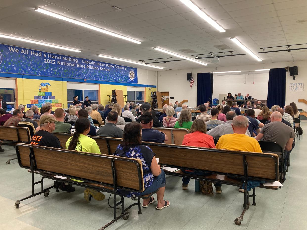 Foster's 2024 Financial Town Meeting drew enough attendees to fill the cafeteria at Captain Isaac Paine Elementary School.
