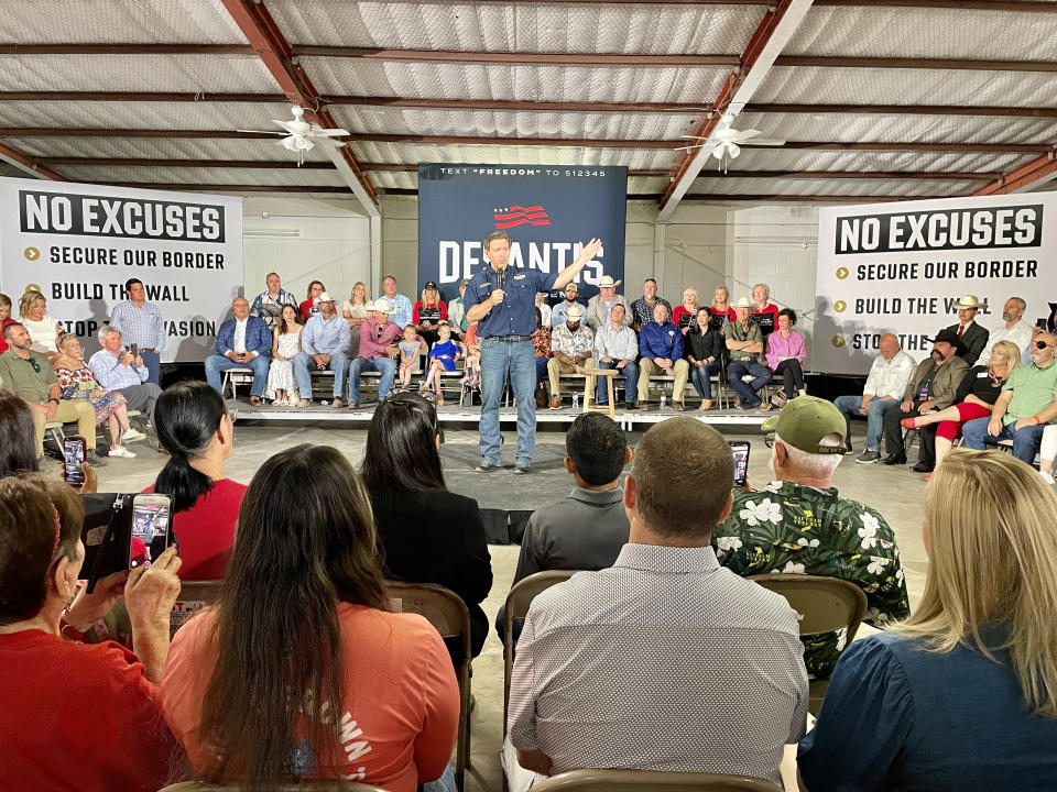Florida Gov. DeSantis spoke at a Veterans of Foreign Wars hall during his trip to Texas. (NBC News)