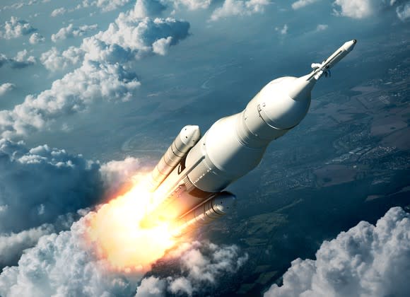 Artist's conception of Space Launch System launching