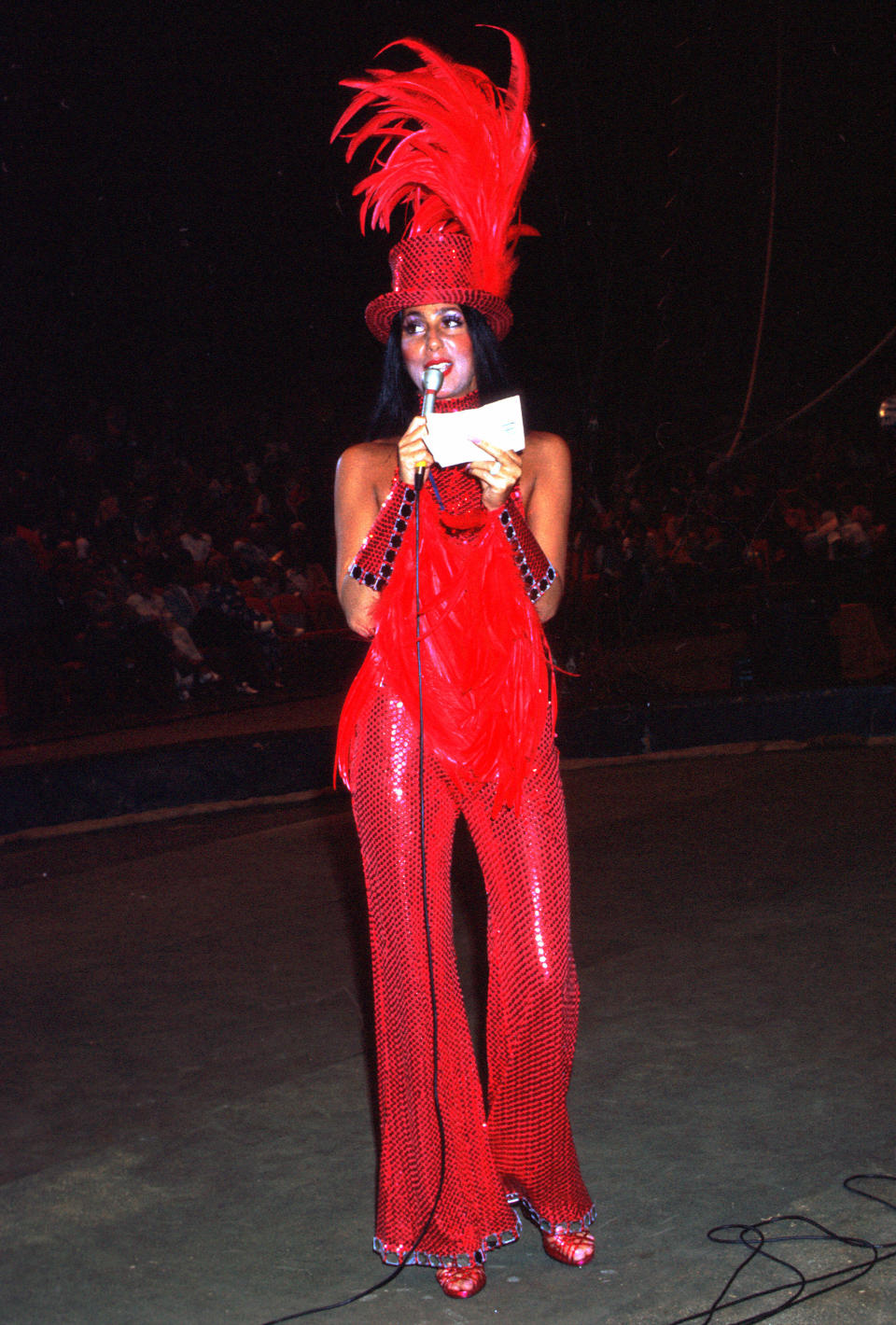 Cher performs as ringmaster at the opening day of the Ringling Brothers Circus in Inglewood, California.
