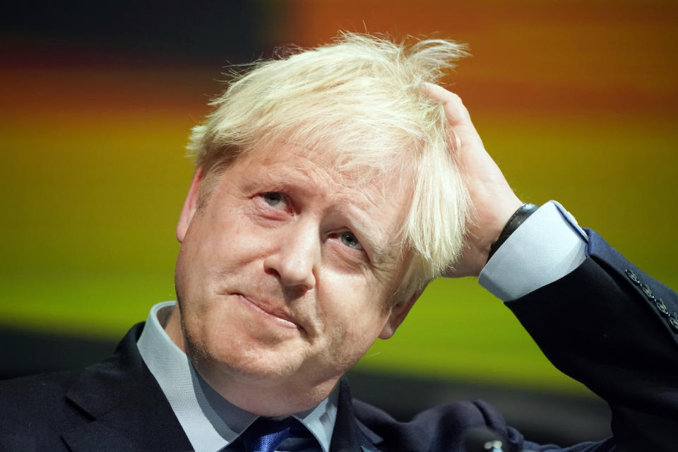 Britain's Prime Minister Boris Johnson makes a speech at the Convention of the North at the Magna Centre in Rotherham, England, Friday, Sept. 13, 2019. Johnson will meet with European Commission president Jean-Claude Juncker for Brexit talks Monday in Luxembourg. The Brexit negotiations have produced few signs of progress as the Oct. 31 deadline for Britain’s departure from the European Union bloc nears. (Christopher Furlong/Pool photo via AP)