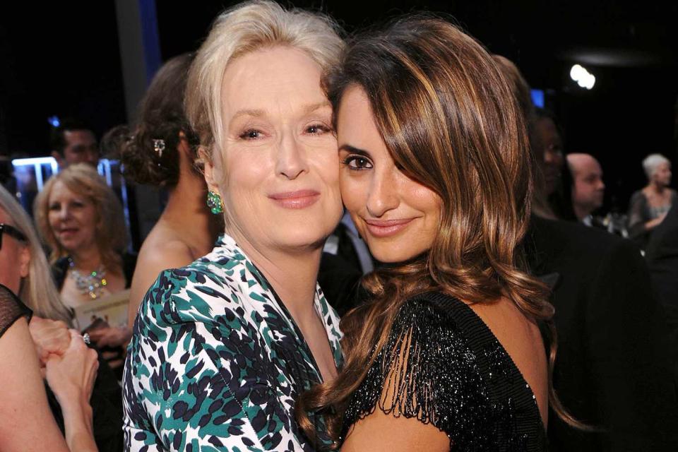 <p>Dimitrios Kambouris/Wireimage</p> Meryl Streep and Penélope Cruz on Jan. 23, 2010