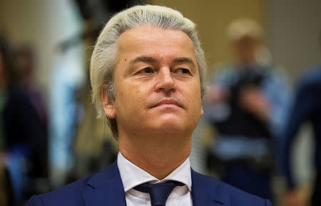 Dutch far-right Party for Freedom (PVV) leader Geert Wilders sits in a courtroom of the courthouse in Schiphol, Netherlands March 18, 2016. REUTERS/Michael Kooren/File Photo