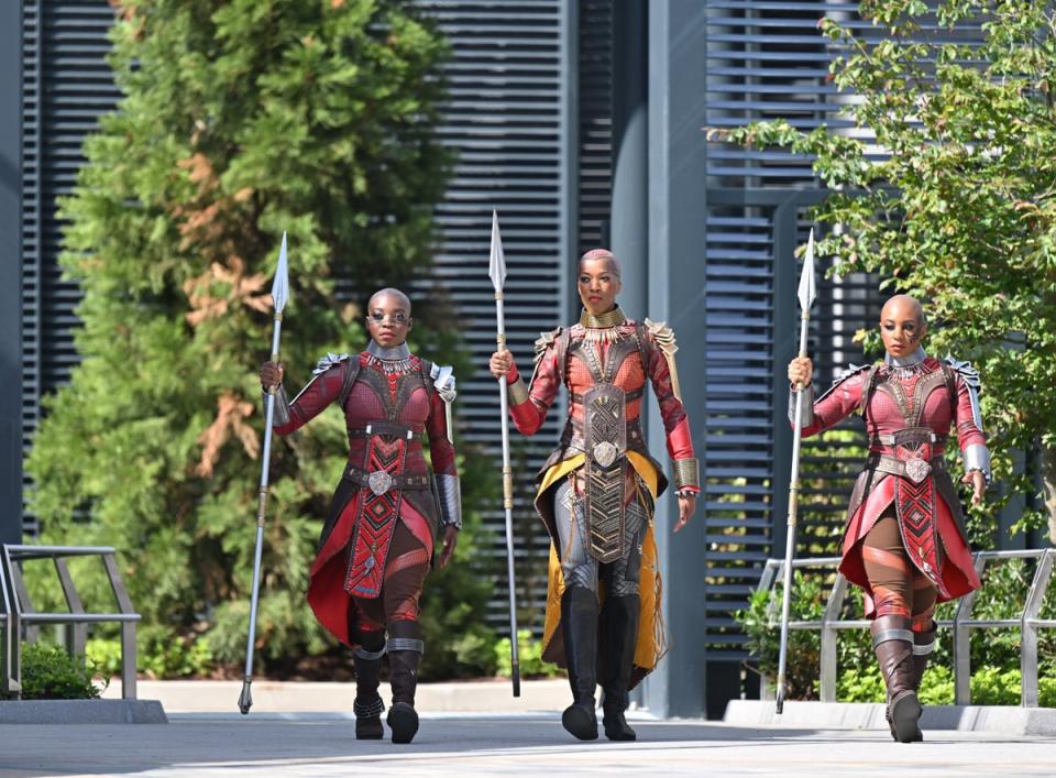 Okoye and the Dora Milaje in Avengers Campus at Disneyland Paris (Disney/Little Shao/PA)