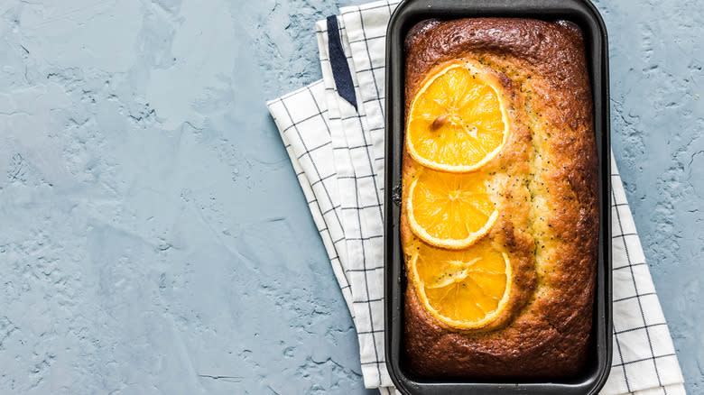 Orange bread in a pan