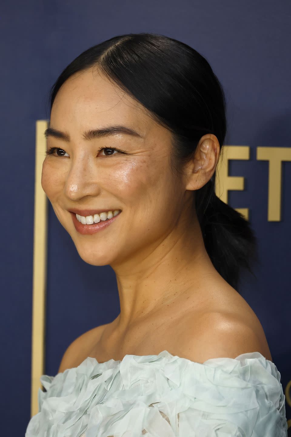 los angeles, california february 24 greta lee attends the 30th annual screen actors guild awards at shrine auditorium and expo hall on february 24, 2024 in los angeles, california photo by frazer harrisongetty images