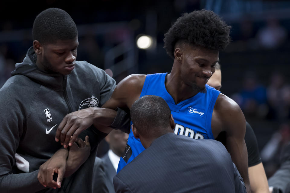 Jonathan Isaac escaped significant ligament damage. (Scott Taetsch/Getty Images)