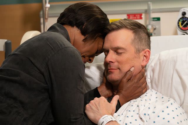 <p>Mike Taing/Disney</p> Angela Bassett and Peter Krause on '9-1-1' season 7.