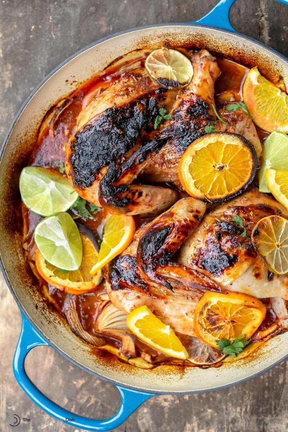 Roast chicken in a Dutch oven.