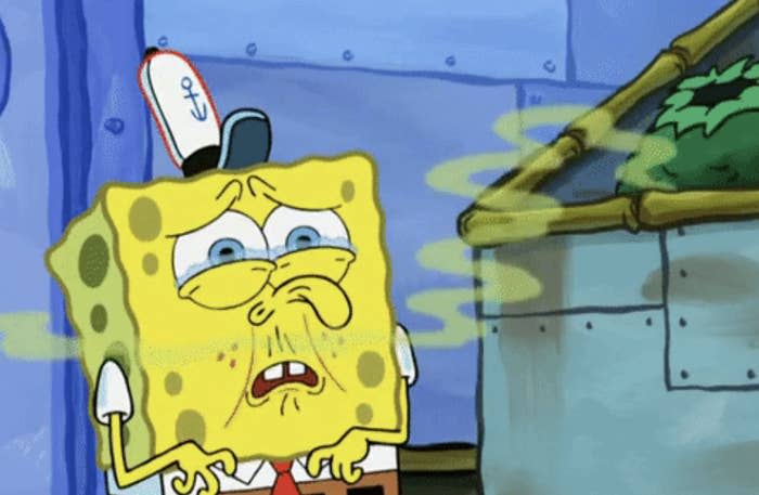 spongebob smelling something gross