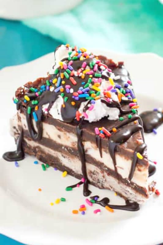 <p>Flippin Delicious</p><p>This ice cream cake makes the most epic celebration cake ever! </p><p><strong>Get the recipe: <a href="https://flippindelicious.com/2016/07/vegan-brownie-ice-cream-cake.html" rel="nofollow noopener" target="_blank" data-ylk="slk:Vegan Brownie Ice Cream Cake;elm:context_link;itc:0;sec:content-canvas" class="link ">Vegan Brownie Ice Cream Cake</a></strong></p>