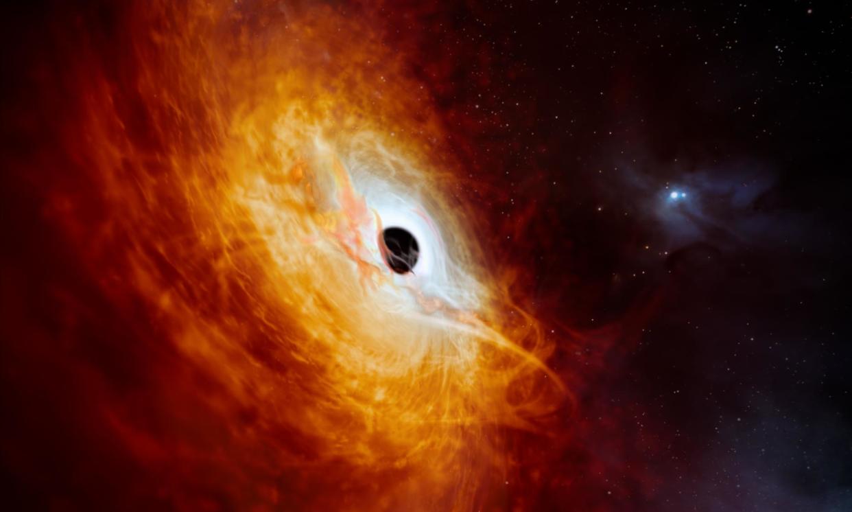 <span>An artist’s impression of the brightest object ever discovered – a quasar powered by a black hole that Australian National University scientists first spotted using a 2.3m telescope.</span><span>Photograph: ESO/M. Kornmesser/EPA</span>