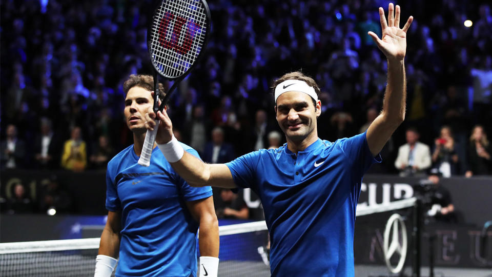 Rafael Nadal and Roger Federer at the 2017 Laver Cup. (Getty Images)