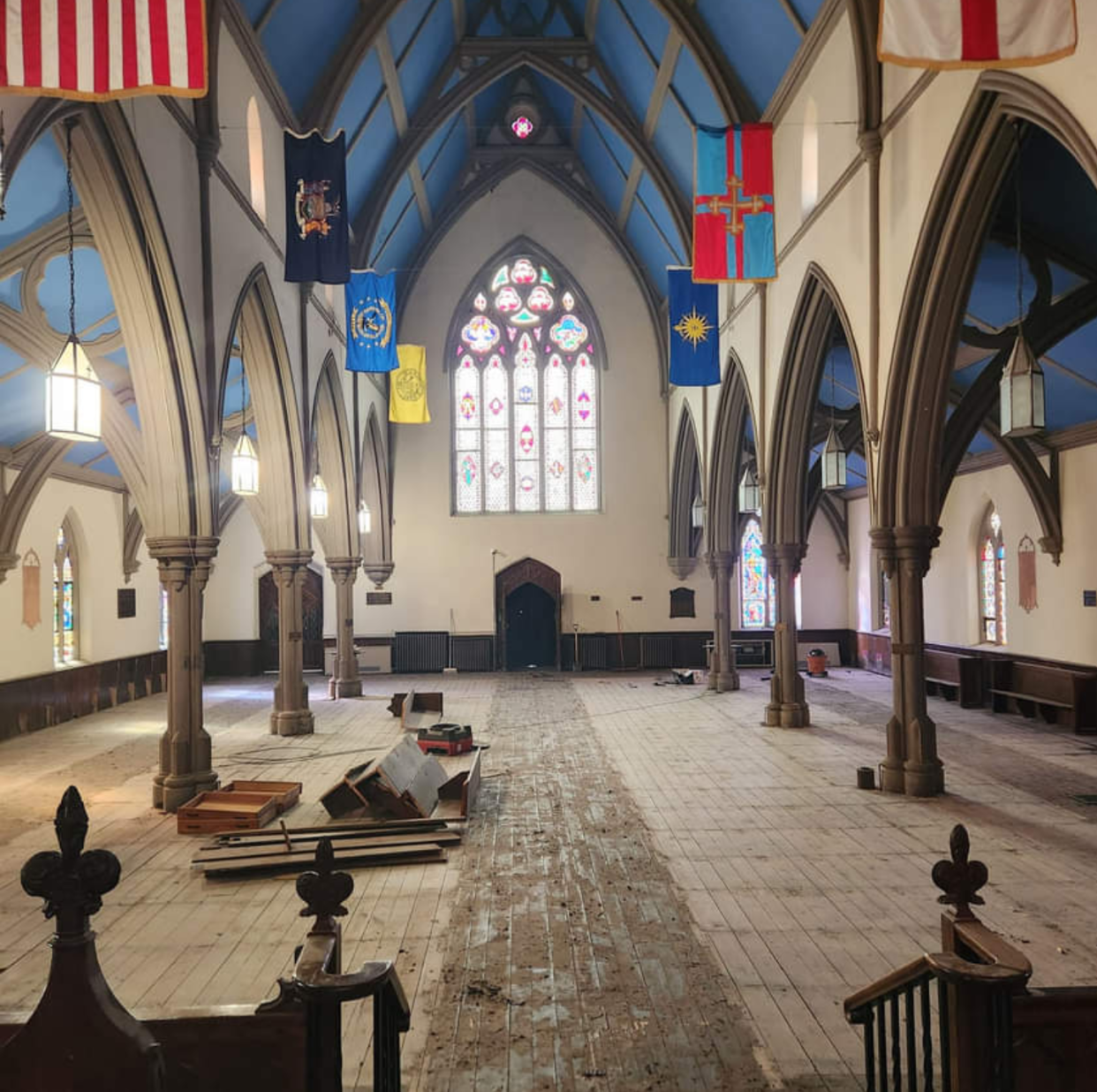 A look inside the former Trinity Church in downtown Elmira at the corner of Main and Church. Ryan McFall is renovating the space to host the new home of Empire Sports of the Southern Tier.
