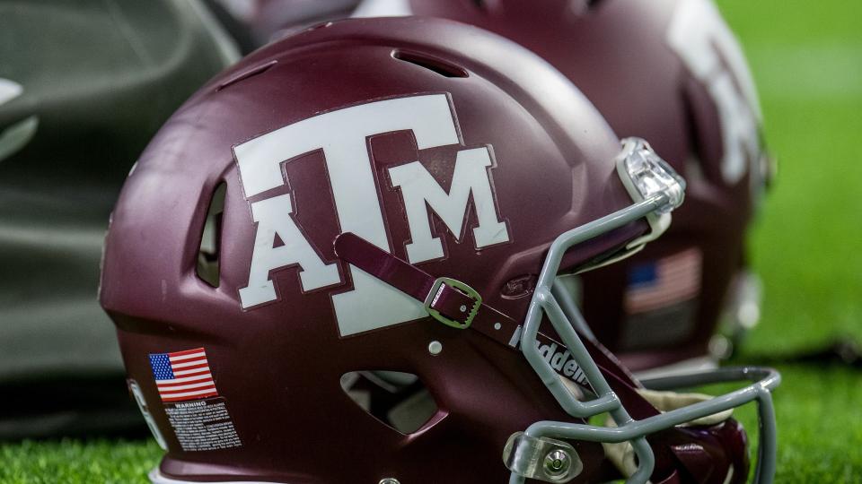 Mandatory Credit: Photo by Trask Smith/CSM/Shutterstock (10513798ah)A Texas A&M Aggies helmet sits on the sideline during the 3rd quarter of the Texas Bowl NCAA football game between the Texas A&M Aggies and the Oklahoma State Cowboys at NRG Stadium in Houston, TX.