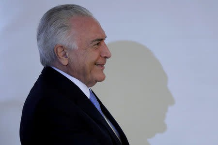 REFILE - REMOVING RESTRICTIONS FILE PHOTO: Brazil's President Michel Temer is seen during a meeting with governors and ministers to discuss public safety at the Planalto Palace in Brasilia, Brazil March 1, 2018. REUTERS/Ueslei Marcelino/File photo