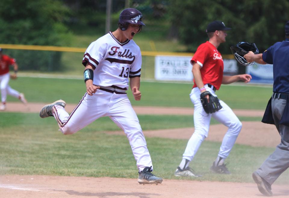 Luke Nowak, shown scoring a run for Menomonee Falls against Wauwatosa East on June 17, 2021, has great speed on the basepaths and is expected to start the season for East Carolina at designated hitter.