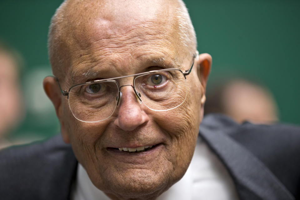 FILE-- In this June 7, 2013 file photo, Rep. John Dingell, D-Mich. is shown with colleagues on Capitol Hill in Washington. Dingell will have surgery Thursday, March 13, 2014 in Detroit to correct an abnormal heart rhythm. (AP Photo/J. Scott Applewhite)