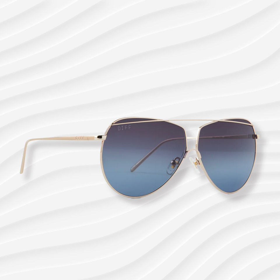 the Diff maeve aviator sunglasses on a white wavy background