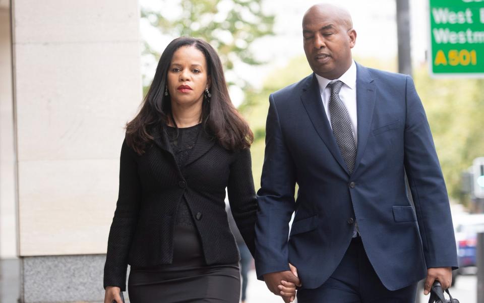 Claudia Webbe arriving at Westminster Magistrates Court with Lester Thomas, her partner - Geoff Pugh