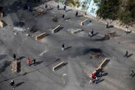 A general view shows roadblocks left by supporters of ousted Bolivia's President Evo Morales in El Alto