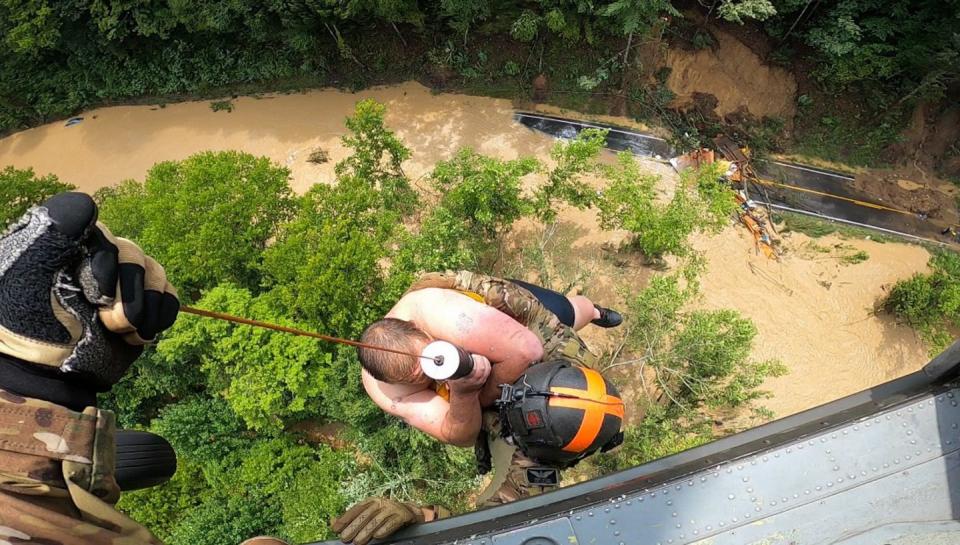 The Kentucky National Guard aided in flood relief efforts in response to a declared state of emergency in eastern Kentucky in late July 2022.