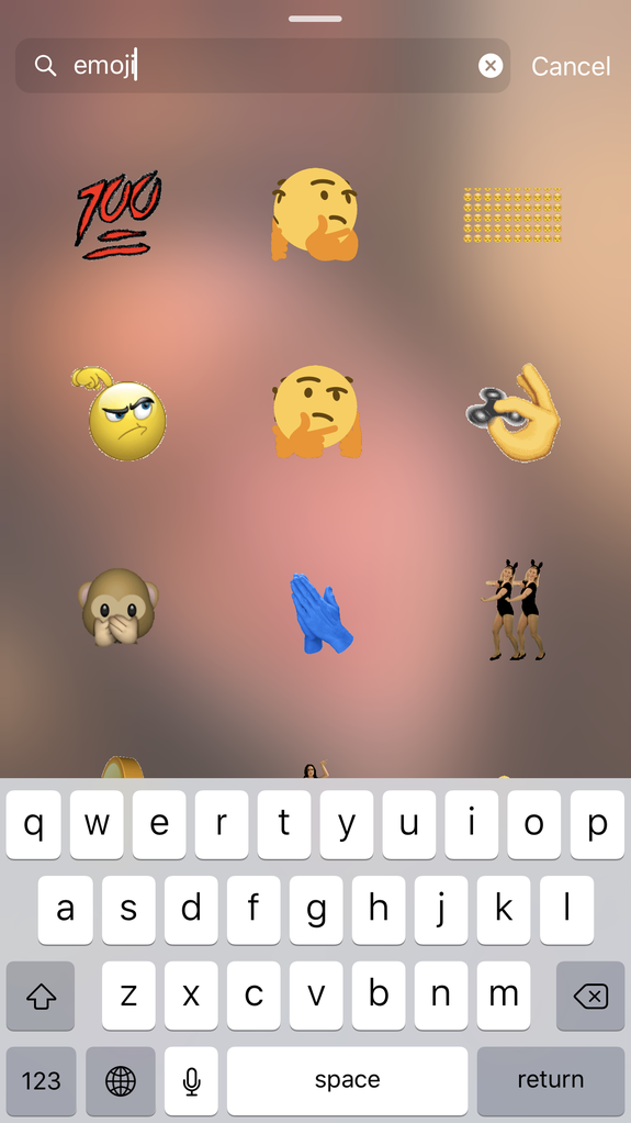 Examples of Instagram's emoji-themed GIF stickers.