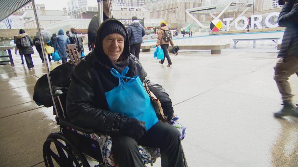 Michael Pacey, who is facing homelessness, said the package made "a pretty bad day after Christmas" much better. 