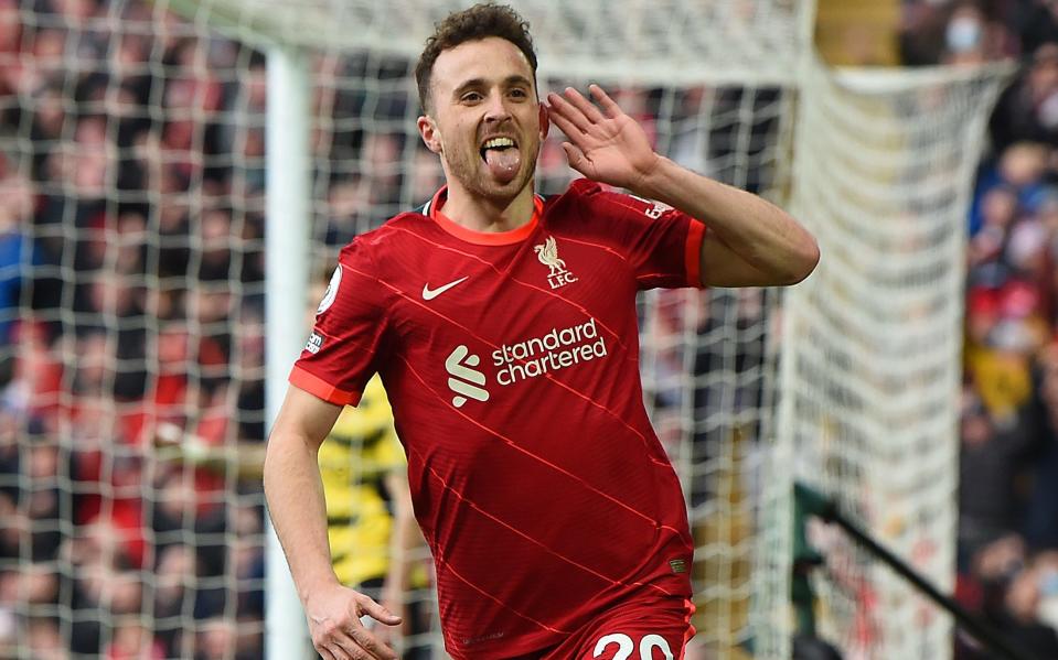 Diogo Jota celebrates scoring a goal for Liverpool