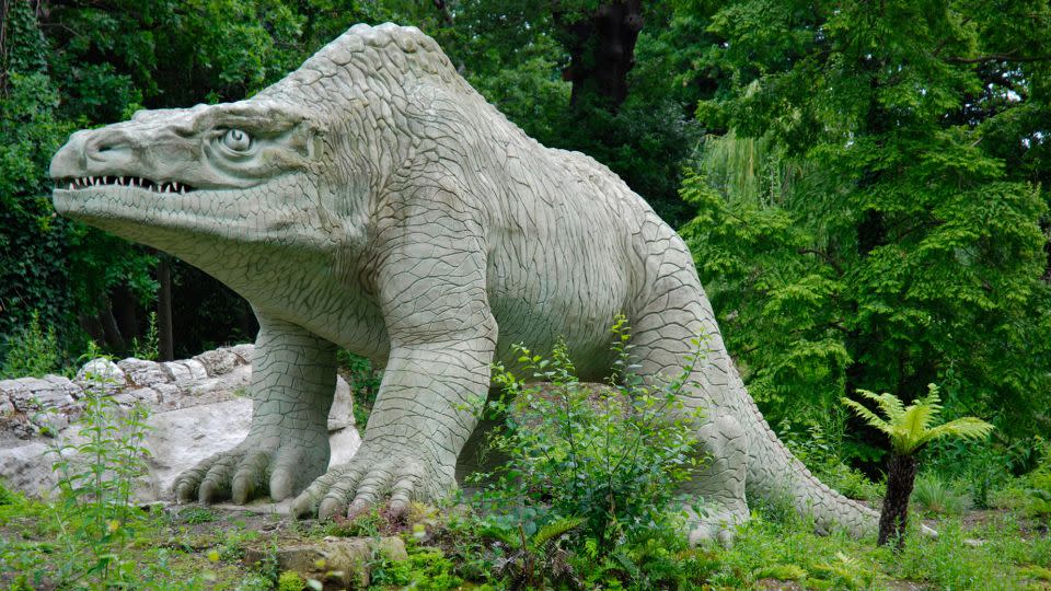 The Megalosaurus dinosaur statue in London's Crystal Palace Park dates from 1854. Paleontologists at the time thought the prehistoric creature walked on four legs.  - Loop Images Ltd/Alamy Stock Photo