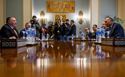 US Secretary of State Mike Pompeo meets with his Egyptian counterpart Sameh Shoukry at the ministry of foreign affairs in Cairo