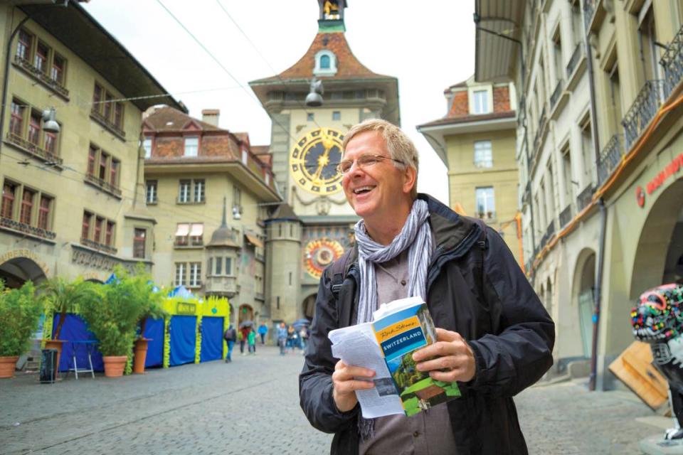 Rick Steves conducting guidebook research in Bern, Switzerland. Steves visited Charlotte to speak at a lecture for the World Affairs Council of Charlotte on Thursday, Feb. 15.