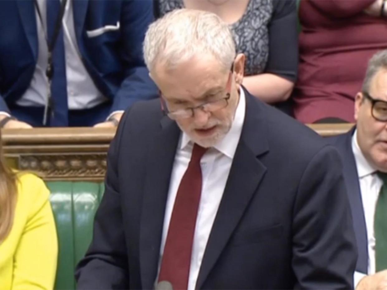 Jeremy Corbyn attacked Theresa May for breaking a manifesto pledge not to cut school funding