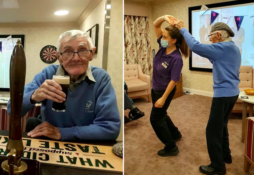 Residents at the Chandler Court care home have been enjoying pints with friends at a pub during lockdown. (SWNS)