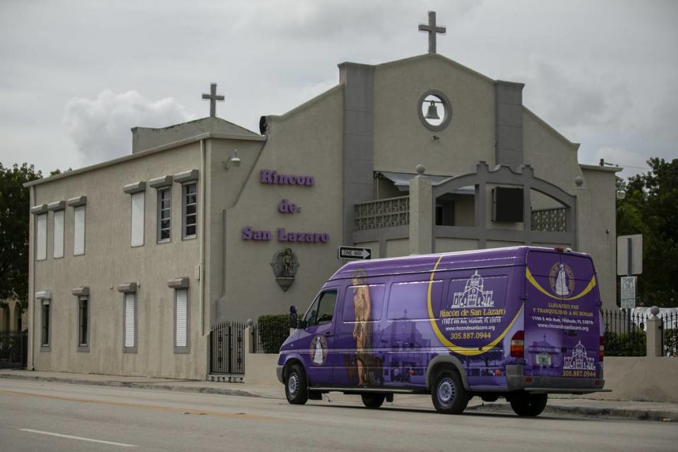 Gerardo Guerra, 62, drives the Rincon de San Lazaro Apostolic Catholic Church’s mobile sanctuary in Hialeah, Florida on Friday, December 13, 2019.