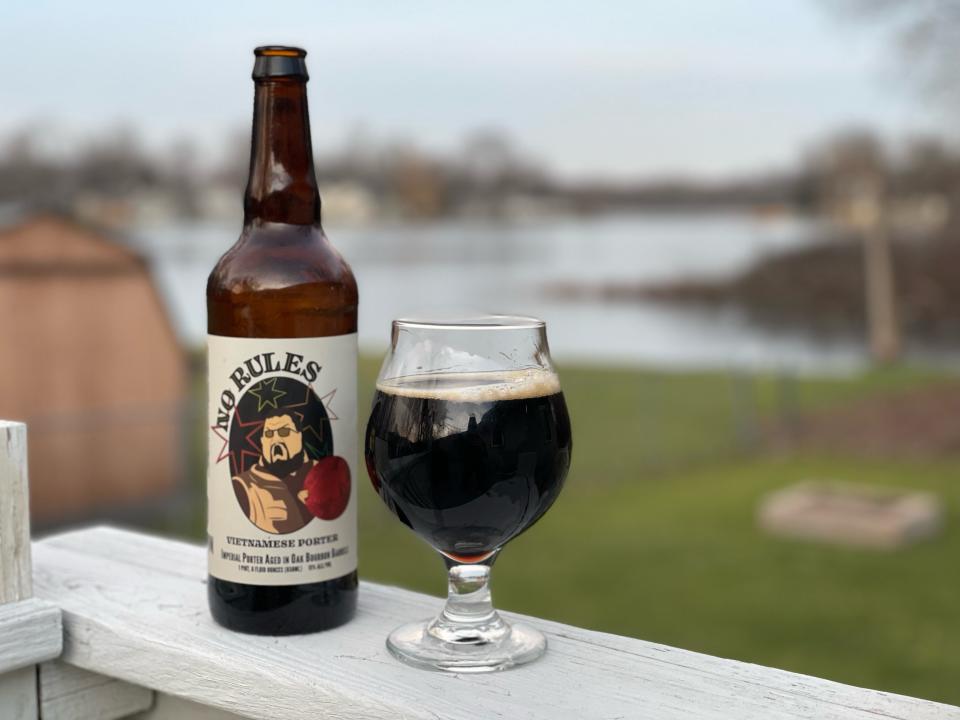 No Rules, an imperial porter brewed with coconut and turbinado sugar and aged in oak bourbon barrels, from Perrin Brewing Co.
