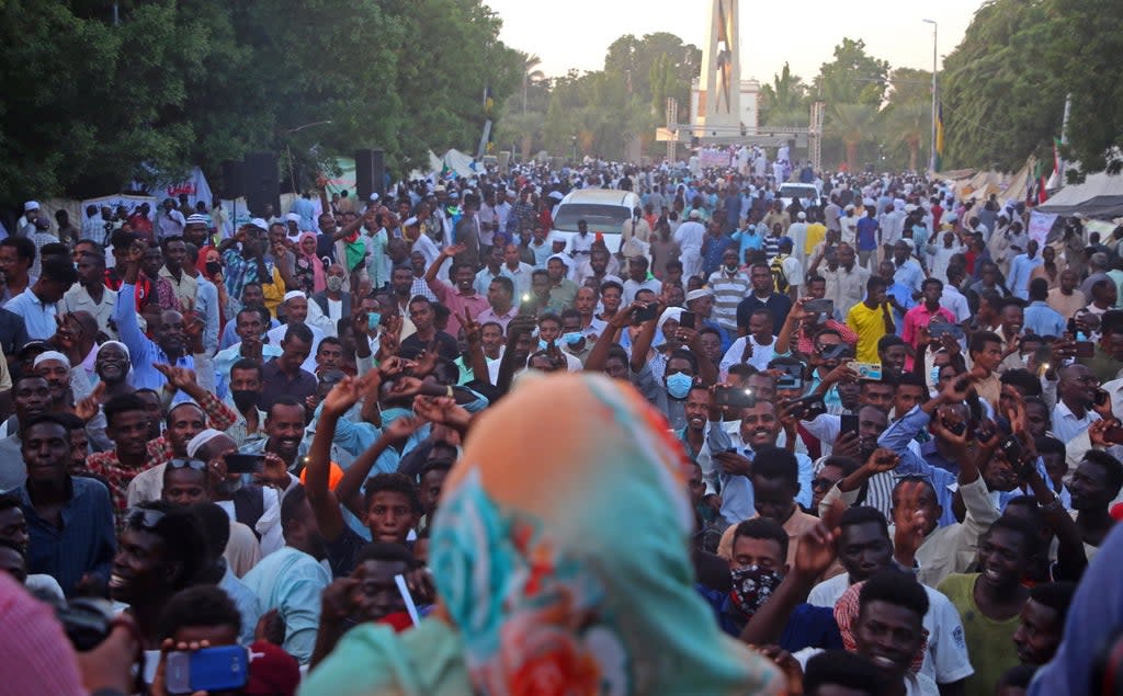 Thousands of Sudanese are demonstrating for the third day in front of the Republican Palace in Khartoum (EPA)