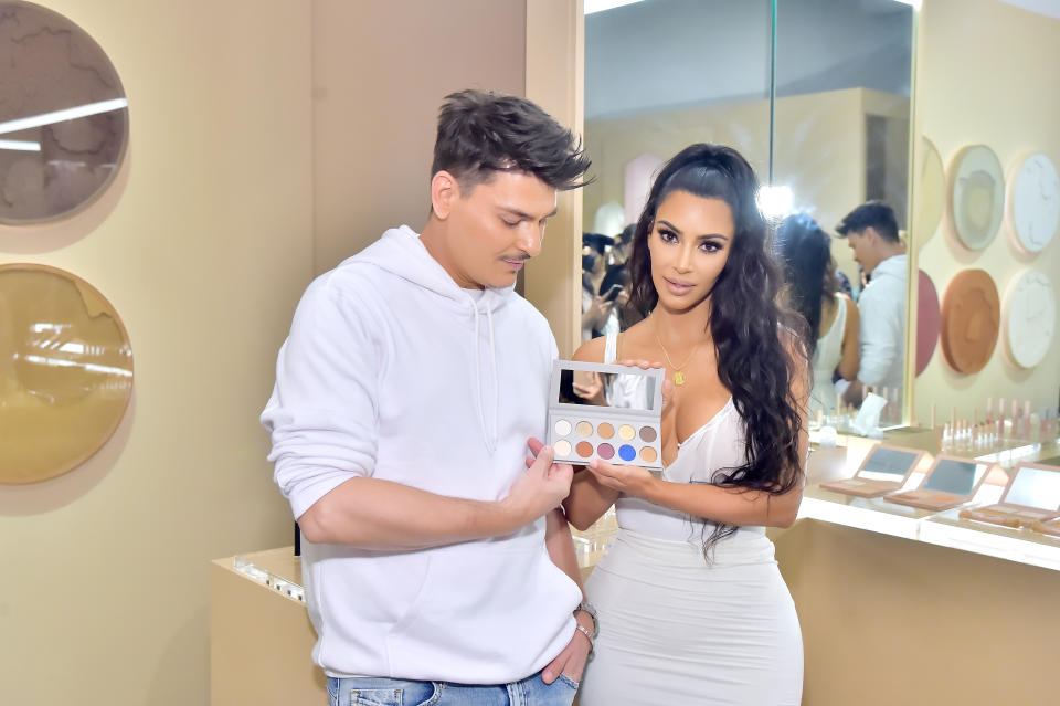 LOS ANGELES, CA - JUNE 30:  Mario Dedivanovic (L) and Kim Kardashian West attend KKW Beauty Fan Event at KKW Beauty on June 30, 2018 in Los Angeles, California.  (Photo by Stefanie Keenan/Getty Images for ABA)