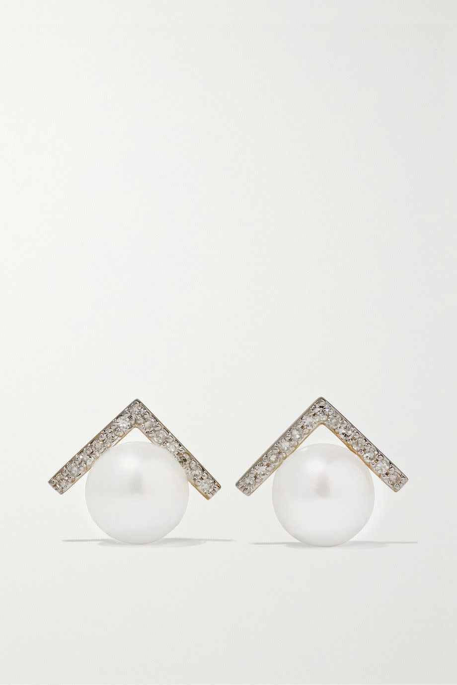 59) 14-Karat Gold, Diamond and Pearl Earrings