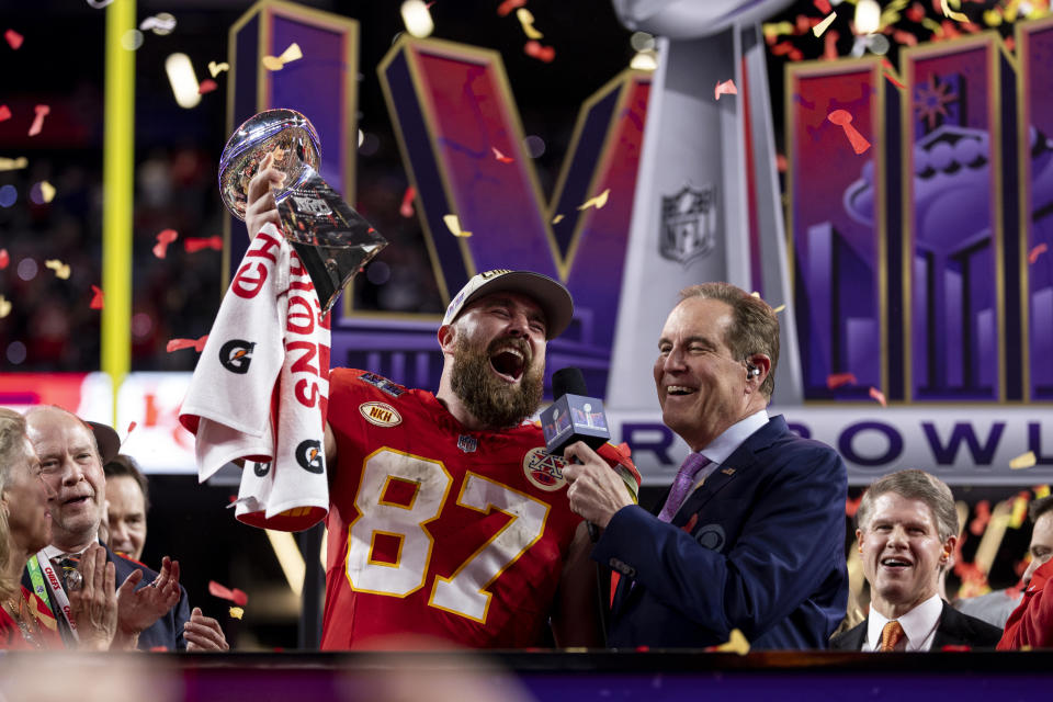 The Chiefs celebrating their Super Bowl win