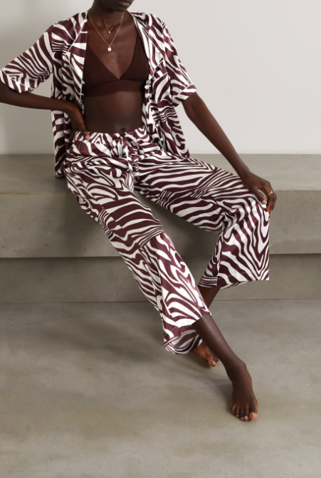 Emma zebra-print silk-satin pajama set